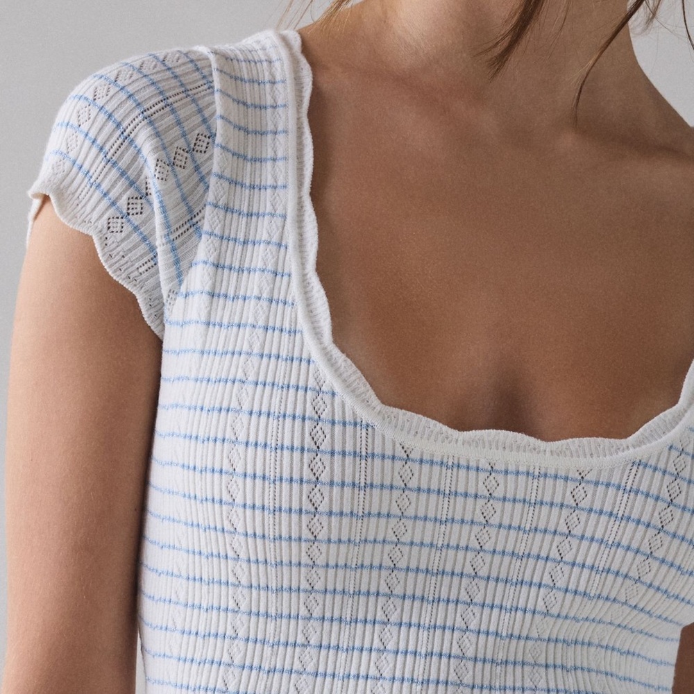 NWT Love Shack Fancy Elisavette Striped Stretch Knit Mini Dress XL blue white - Picture 3 of 9